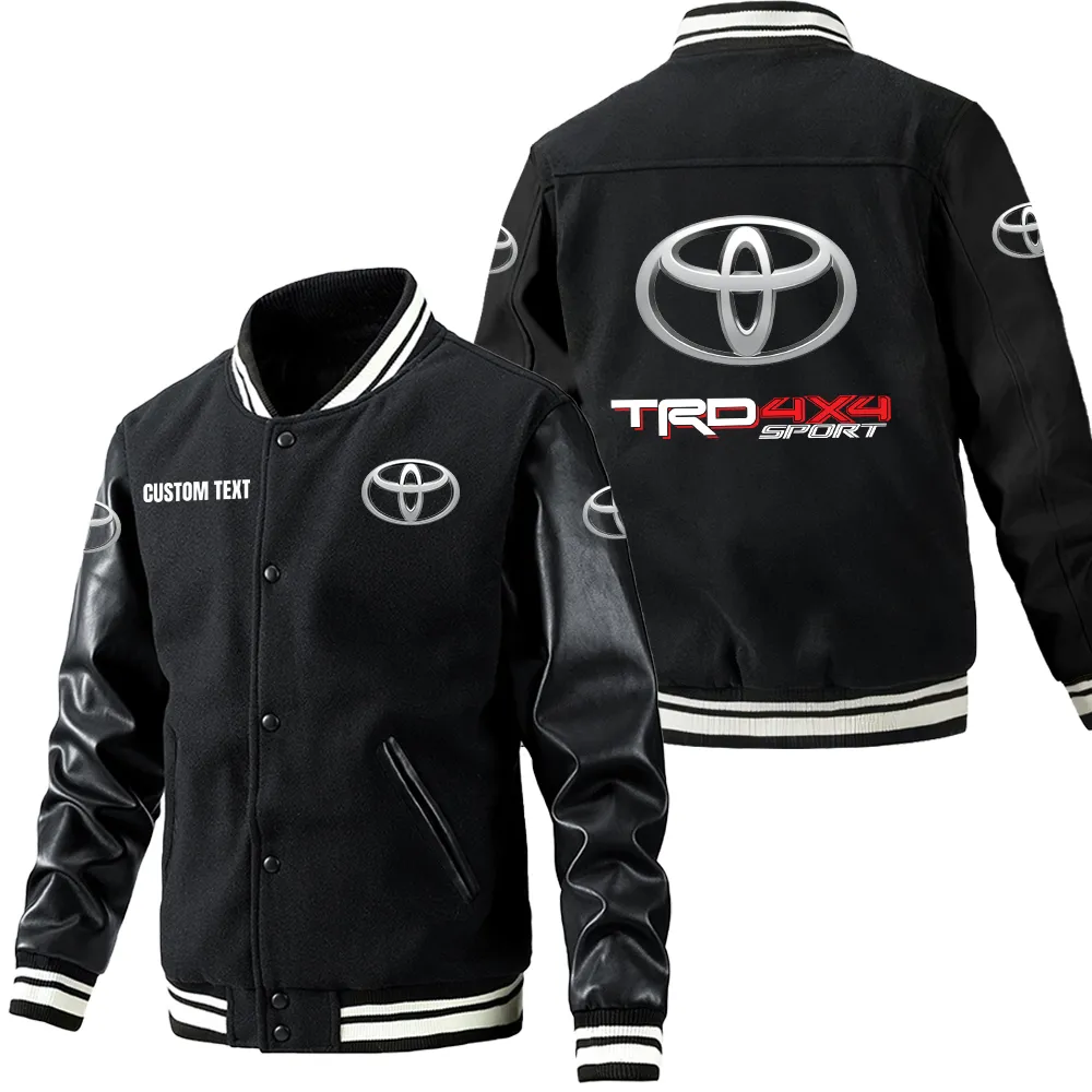 Toyota trd Leder-Baseballjacke für Auto-Fans – Ärmel mit All-Over-Print, personalisierbar mit Wunschname CAR1801112228 - Schwarz