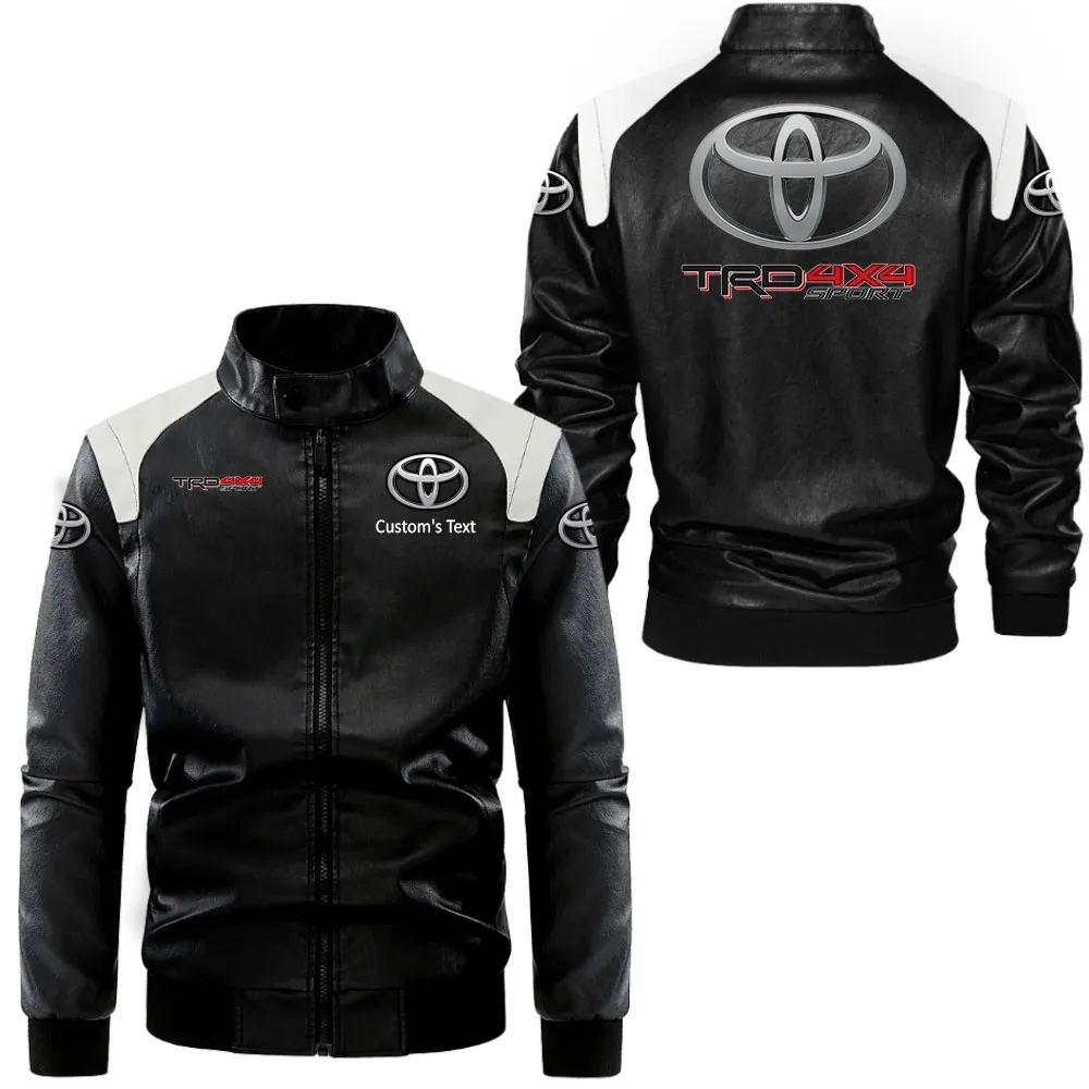 Toyota trd Lederjacke in Schwarz-Weiß für Auto-Fans, Allover-Print, personalisierbar mit Wunschname CAR0801062349