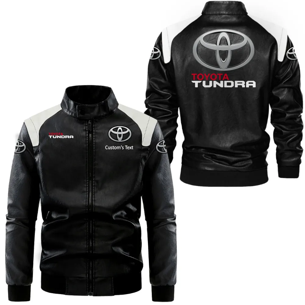 Toyota Tundra Lederjacke in Schwarz-Weiß für Auto-Fans, Allover-Print, personalisierbar mit Wunschname CAR0801062351