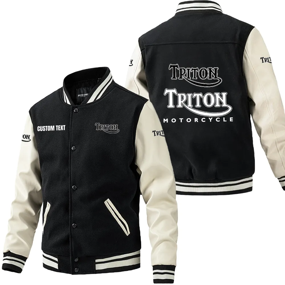 Triton Leder-Baseballjacke für Auto-Fans – Ärmel mit All-Over-Print, personalisierbar mit Wunschname CAR1801112231 - Schwarz Weiß