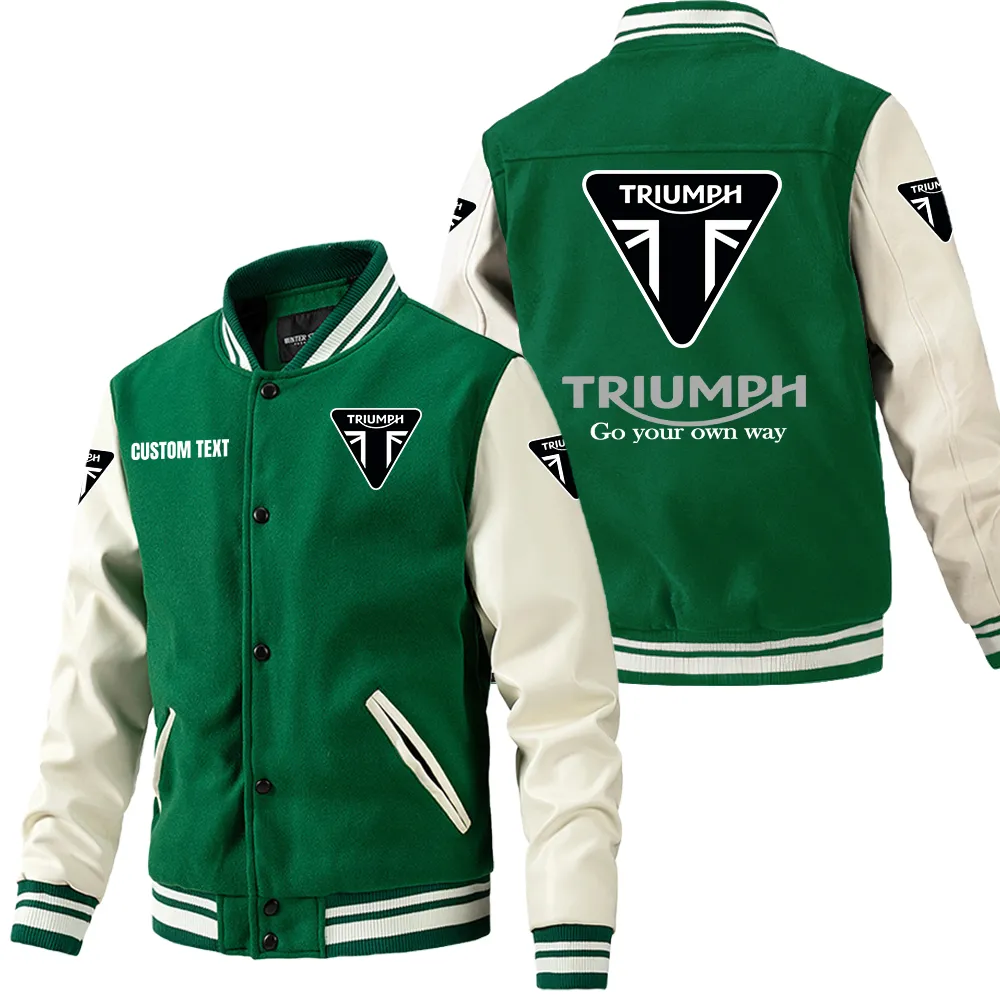 Triumph Motorcycles Leder-Baseballjacke für Auto-Fans – Ärmel mit All-Over-Print, personalisierbar mit Wunschname CAR1801112232 - Grün