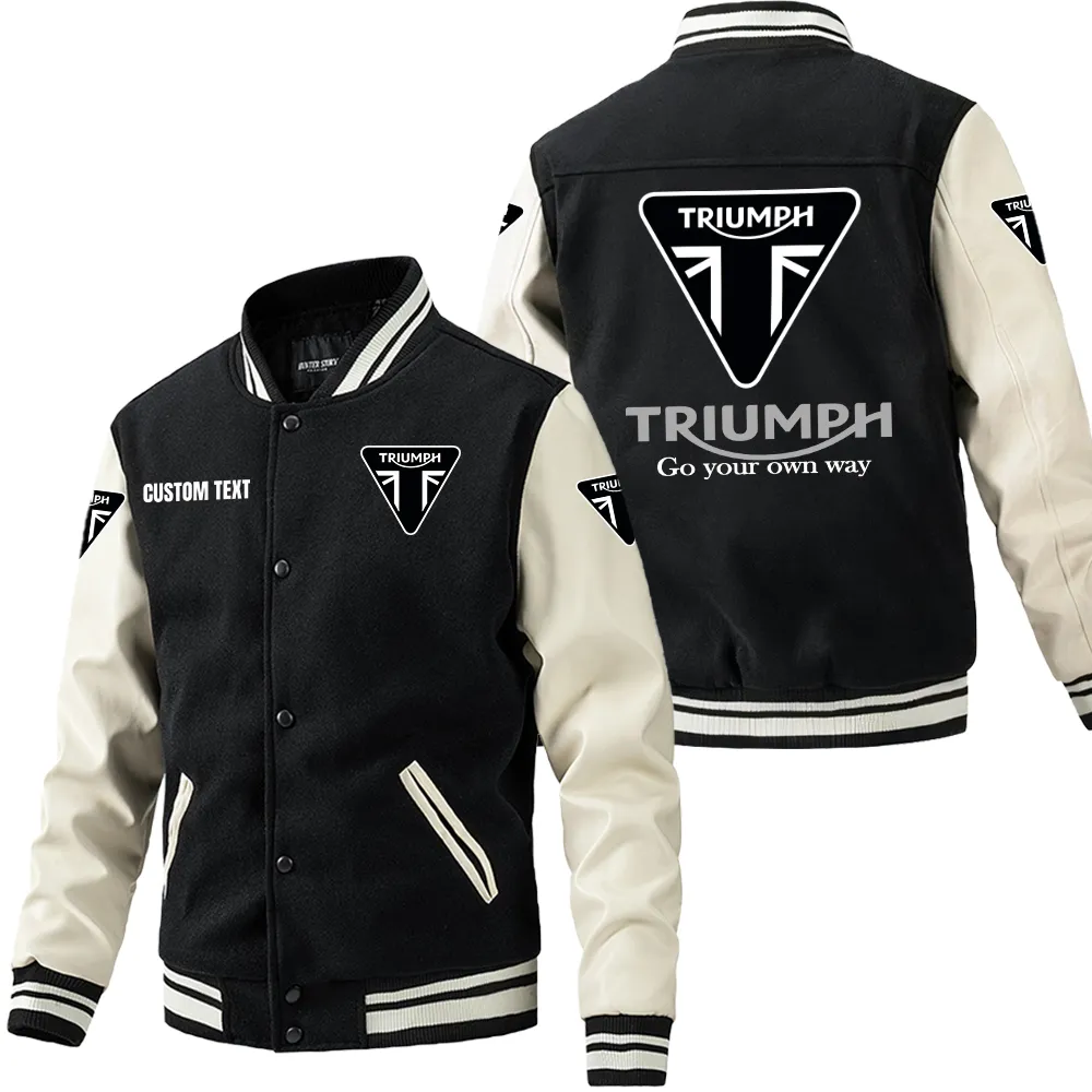 Triumph Motorcycles Leder-Baseballjacke für Auto-Fans – Ärmel mit All-Over-Print, personalisierbar mit Wunschname CAR1801112232 - Schwarz Weiß