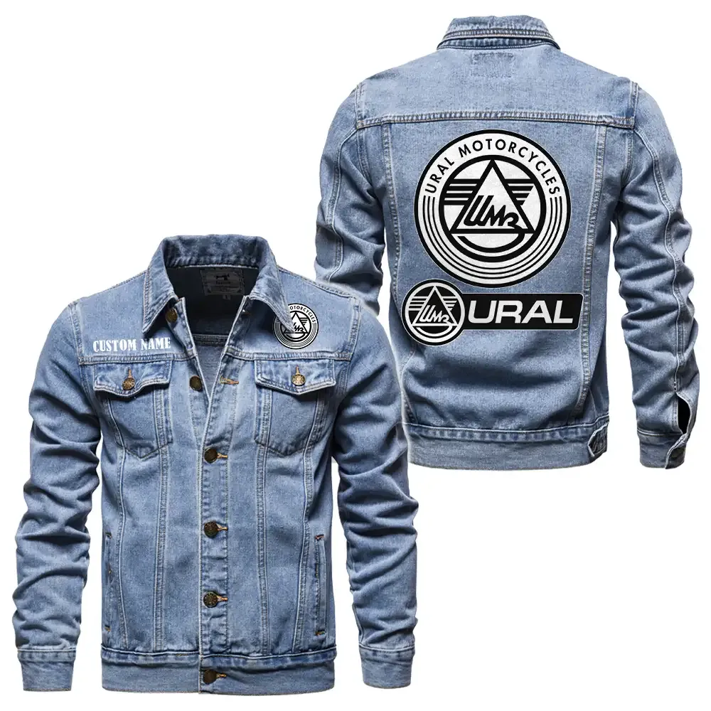 Ural Motorcycles Jeansjacke für Auto-Fans – Vintage-Stil mit Wunschname personalisierbar CAR1901132300 - Hellblau