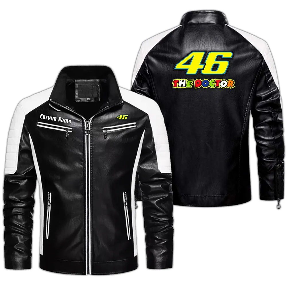 Valentino Rossi 46 Custom Herren Lederjacke für Autoliebhaber, Perfektes Geschenk mit Namen  CAR0401022326 - Schwarz