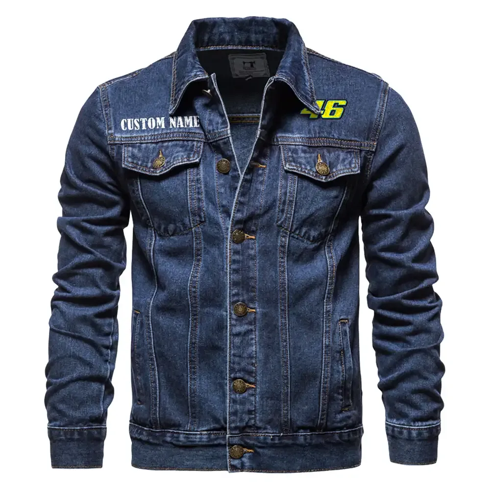 Valentino Rossi 46 Jeansjacke für Auto-Fans – Vintage-Stil mit Wunschname personalisierbar CAR1901132302 - Dunkelblau