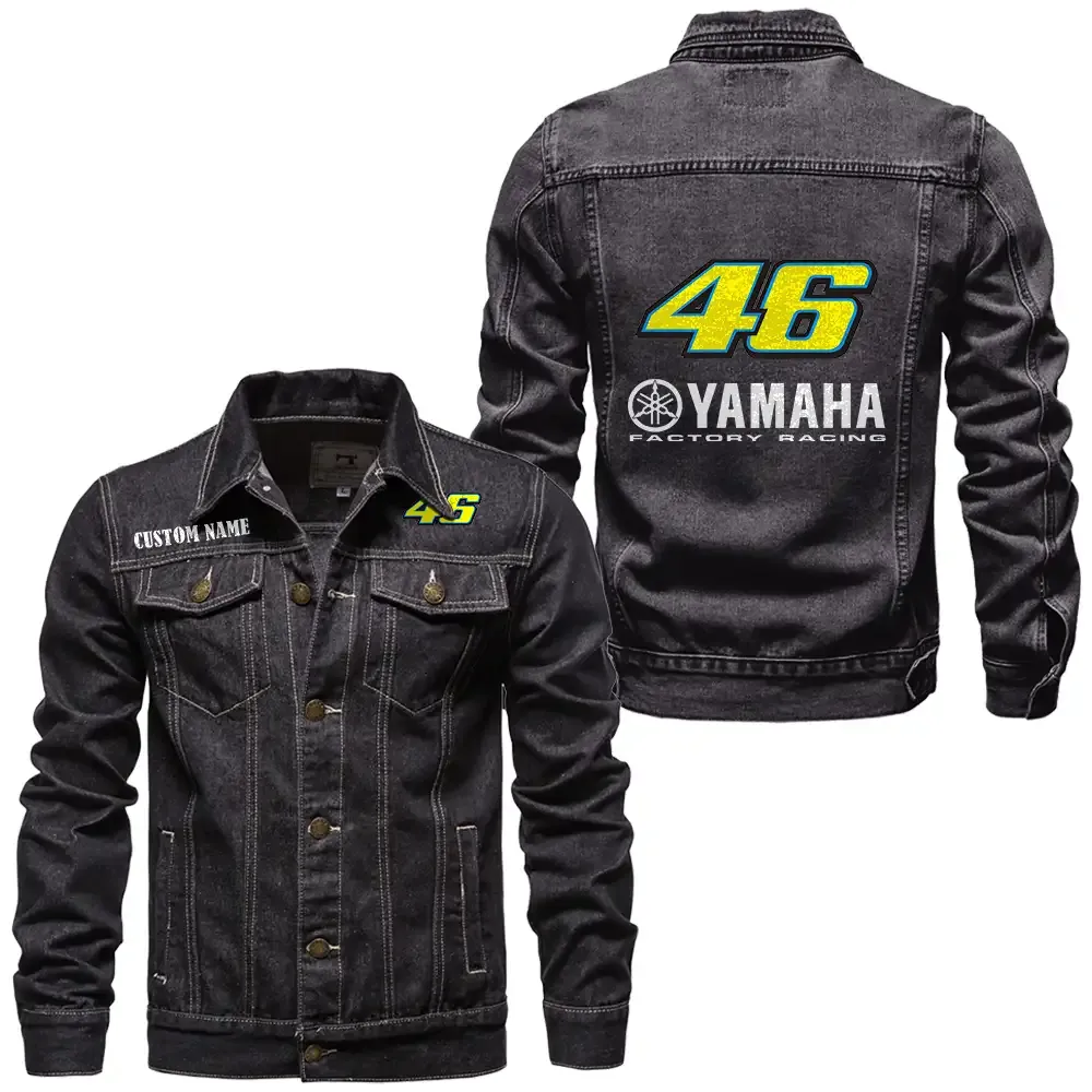 Valentino Rossi 46 Jeansjacke für Auto-Fans – Vintage-Stil mit Wunschname personalisierbar CAR1901132302 - Schwarz