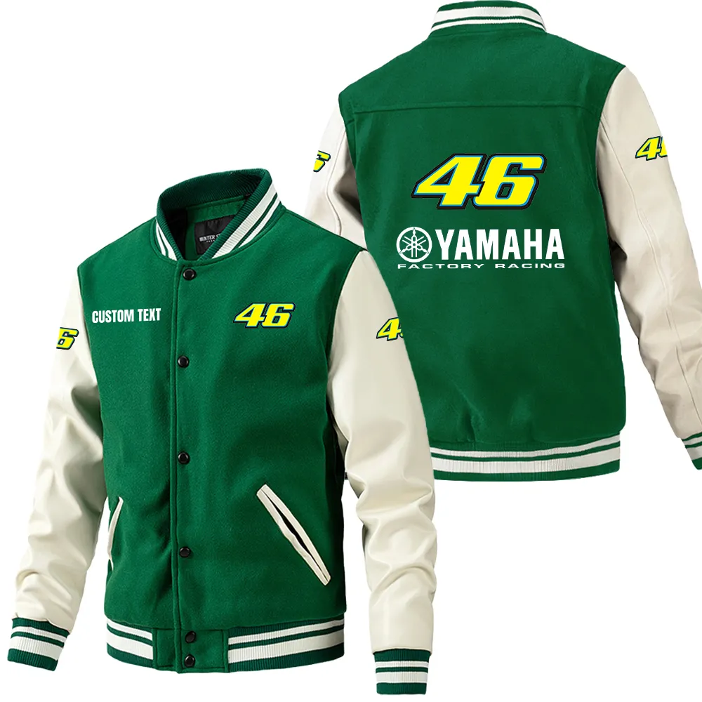 Valentino Rossi 46 Leder-Baseballjacke für Auto-Fans – Ärmel mit All-Over-Print, personalisierbar mit Wunschname CAR1801112233 - Grün