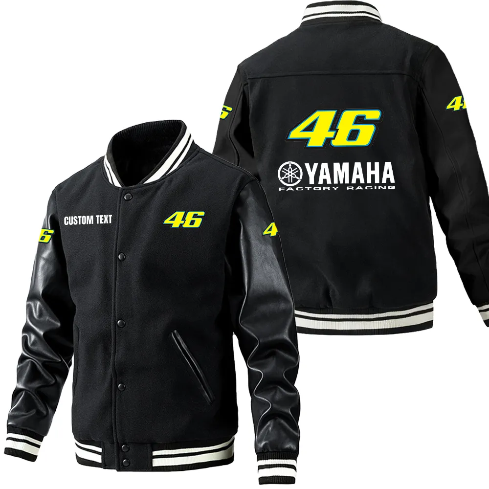 Valentino Rossi 46 Leder-Baseballjacke für Auto-Fans – Ärmel mit All-Over-Print, personalisierbar mit Wunschname CAR1801112233 - Schwarz