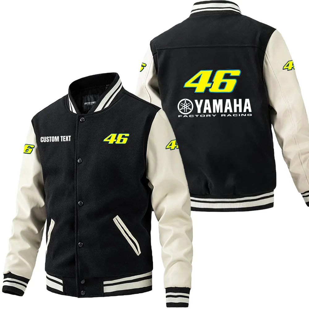 Valentino Rossi 46 Leder-Baseballjacke für Auto-Fans – Ärmel mit All-Over-Print, personalisierbar mit Wunschname CAR1801112233 - Schwarz Weiß