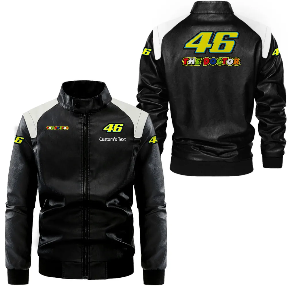 valentino rossi 46 lederjacke in schwarz wei fr auto fans allover print personalisierbar mit wunschname car0801062357 pobnu