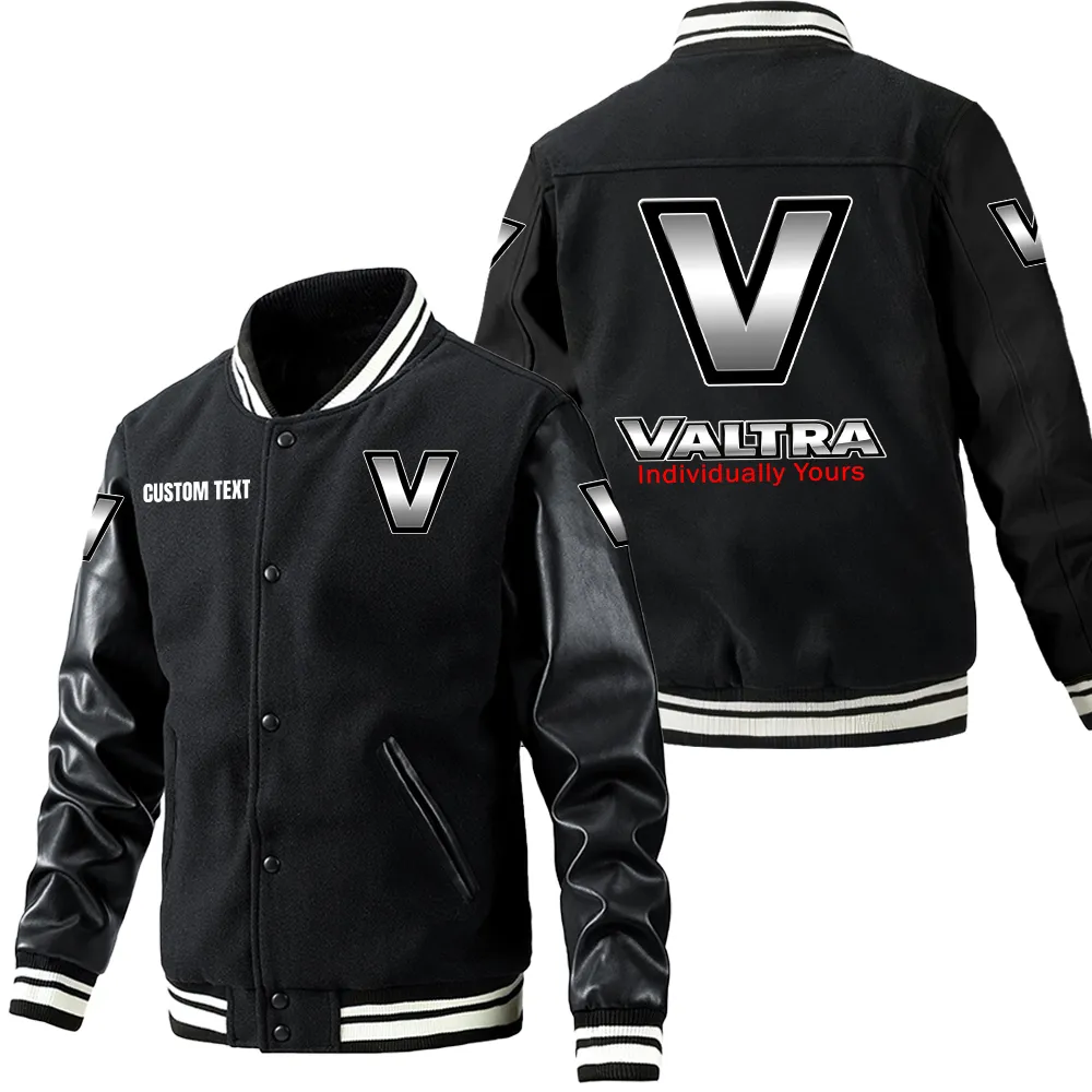 Valtra Leder-Baseballjacke für Auto-Fans – Ärmel mit All-Over-Print, personalisierbar mit Wunschname CAR1801112234 - Schwarz