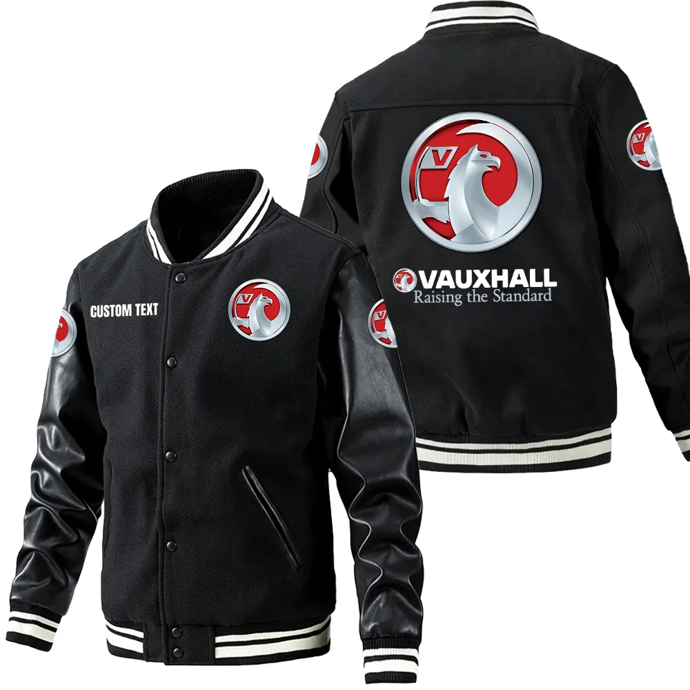 Vauxhall Leder-Baseballjacke für Auto-Fans – Ärmel mit All-Over-Print, personalisierbar mit Wunschname CAR1801112235 - Schwarz