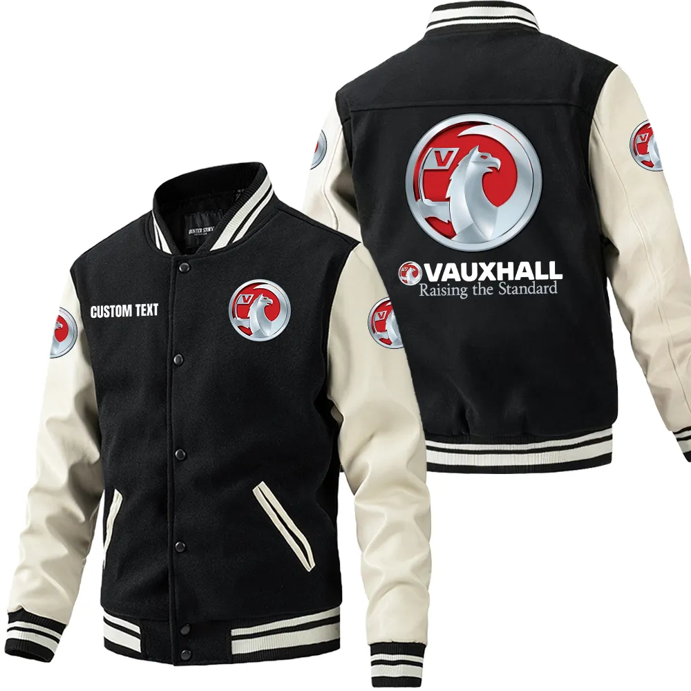 Vauxhall Leder-Baseballjacke für Auto-Fans – Ärmel mit All-Over-Print, personalisierbar mit Wunschname CAR1801112235 - Schwarz Weiß