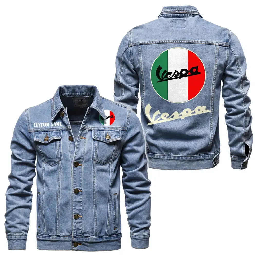 Vespa Jeansjacke für Auto-Fans – Vintage-Stil mit Wunschname personalisierbar CAR1901132305 - Hellblau
