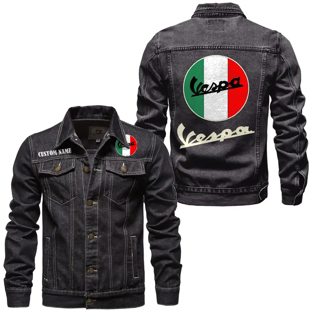 Vespa Jeansjacke für Auto-Fans – Vintage-Stil mit Wunschname personalisierbar CAR1901132305 - Schwarz
