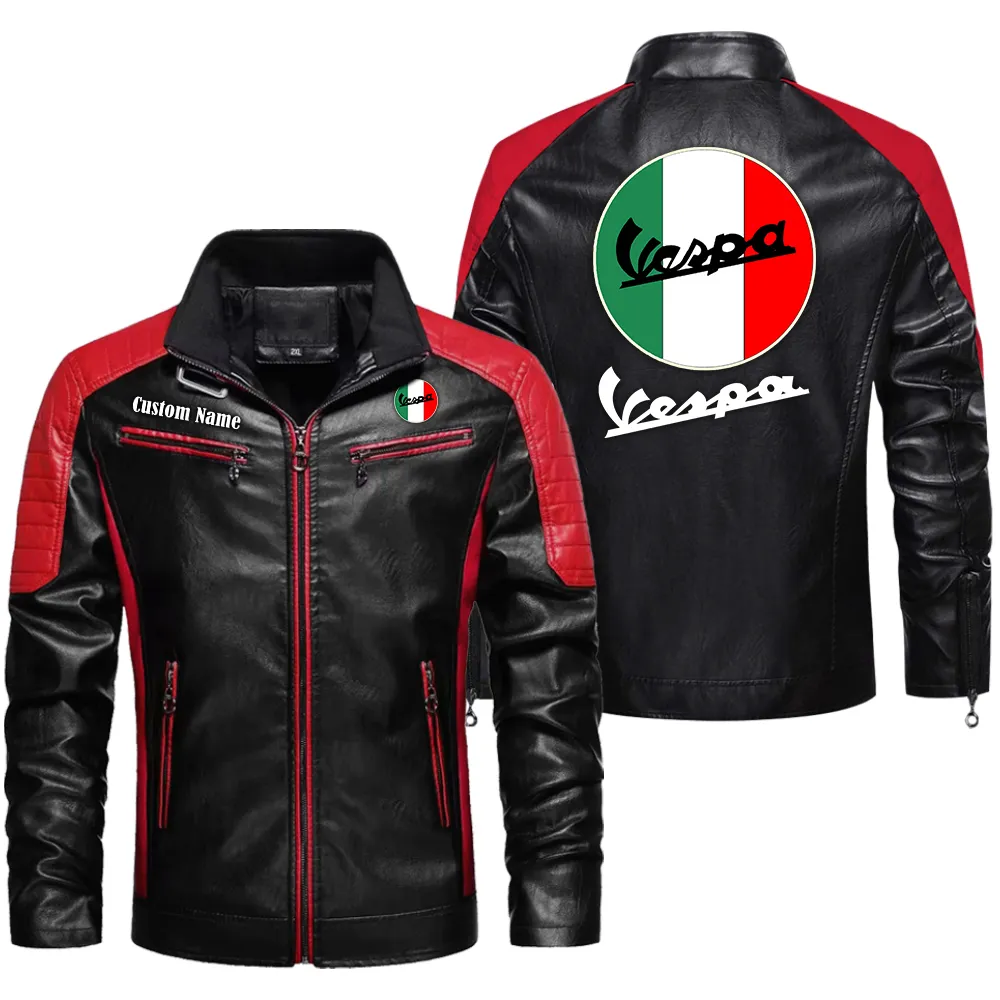 Victory Motorcycles Custom Herren Lederjacke für Autoliebhaber, Perfektes Geschenk mit Namen  CAR0401022332 - Rot