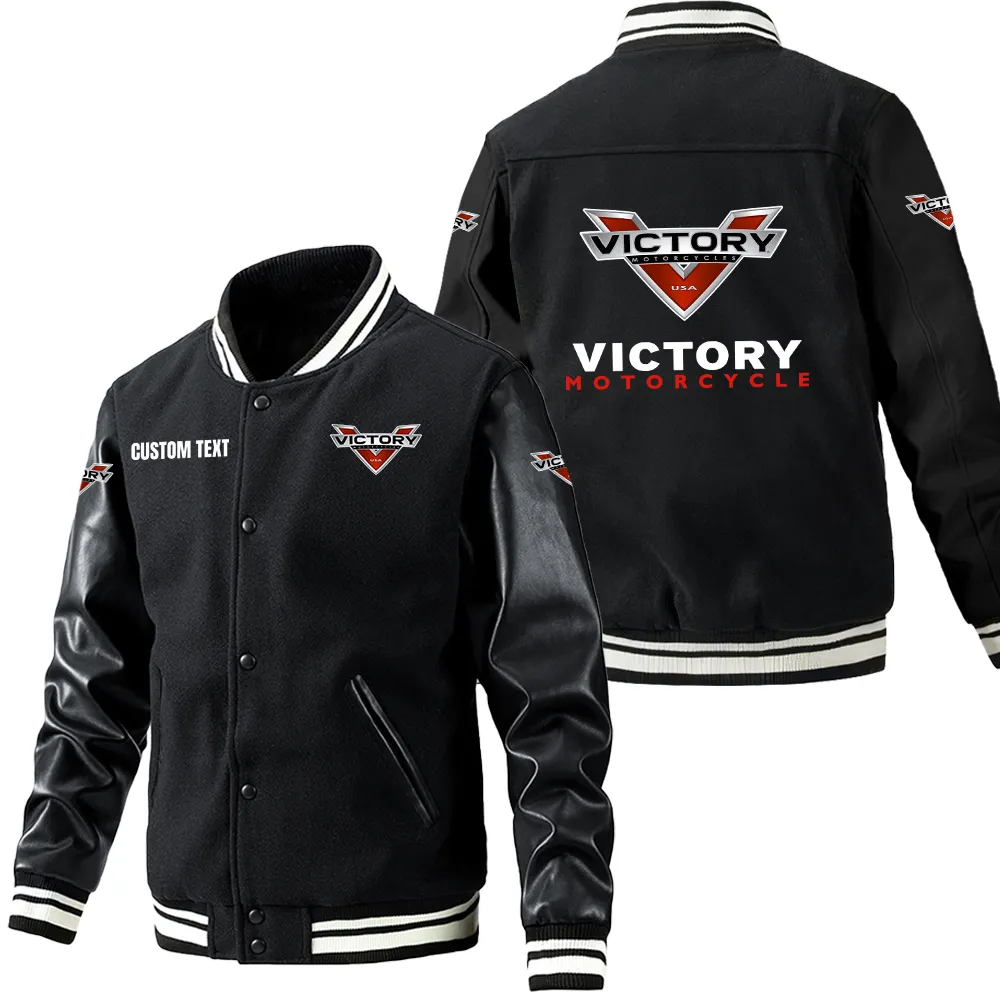 Victory Motorcycles Leder-Baseballjacke für Auto-Fans – Ärmel mit All-Over-Print, personalisierbar mit Wunschname CAR1801112237 - Schwarz