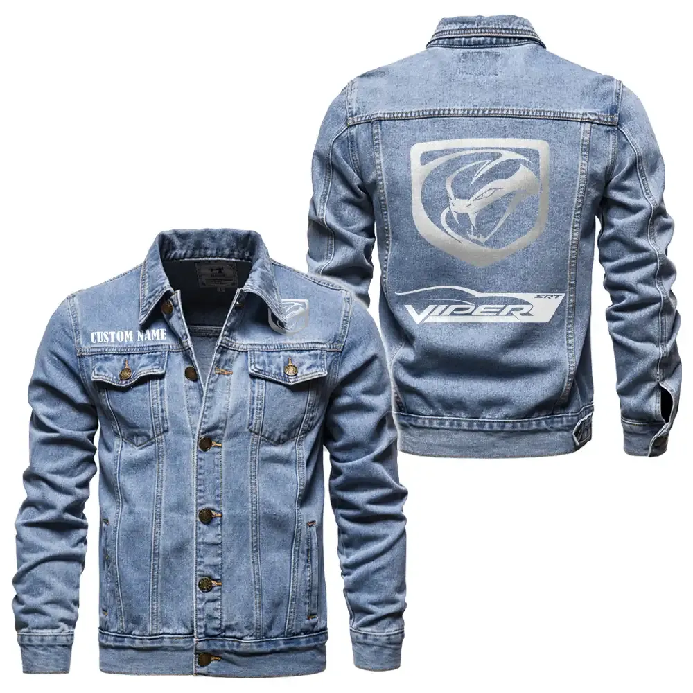 Viper Jeansjacke für Auto-Fans – Vintage-Stil mit Wunschname personalisierbar CAR1901132307 - Hellblau