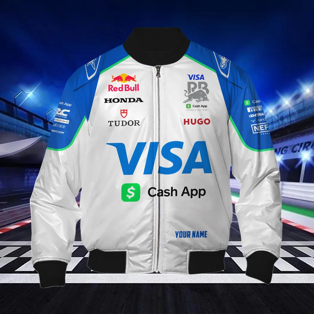Visa Cash App RB Personalisierte Bomberjacke für Auto-Liebhaber – Vintage 3D Print & Namensdruck CAR418050925675