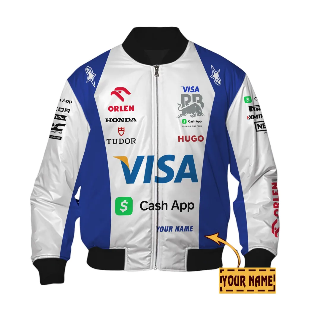 Visa Cash App RB Personalisierte Bomberjacke für Auto-Liebhaber – Vintage 3D Print & Namensdruck Visa Cash App RB CAR41304142508