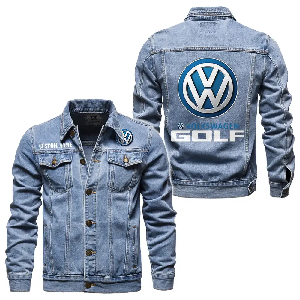 Volkswagen Golf Jeansjacke für Auto-Fans – Vintage-Stil mit Wunschname personalisierbar CAR1901132310 - Hellblau