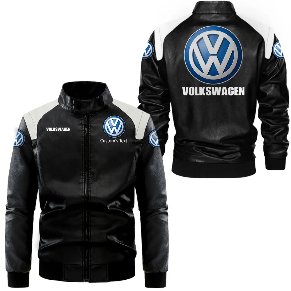 Volkswagen Group Lederjacke in Schwarz-Weiß für Auto-Fans, Allover-Print, personalisierbar mit Wunschname CAR0801062365