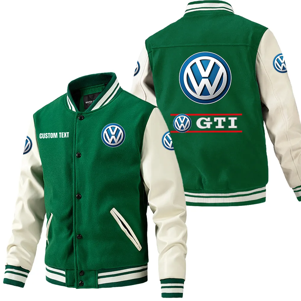 Volkswagen Gti Leder-Baseballjacke für Auto-Fans – Ärmel mit All-Over-Print, personalisierbar mit Wunschname CAR1801112241 - Grün