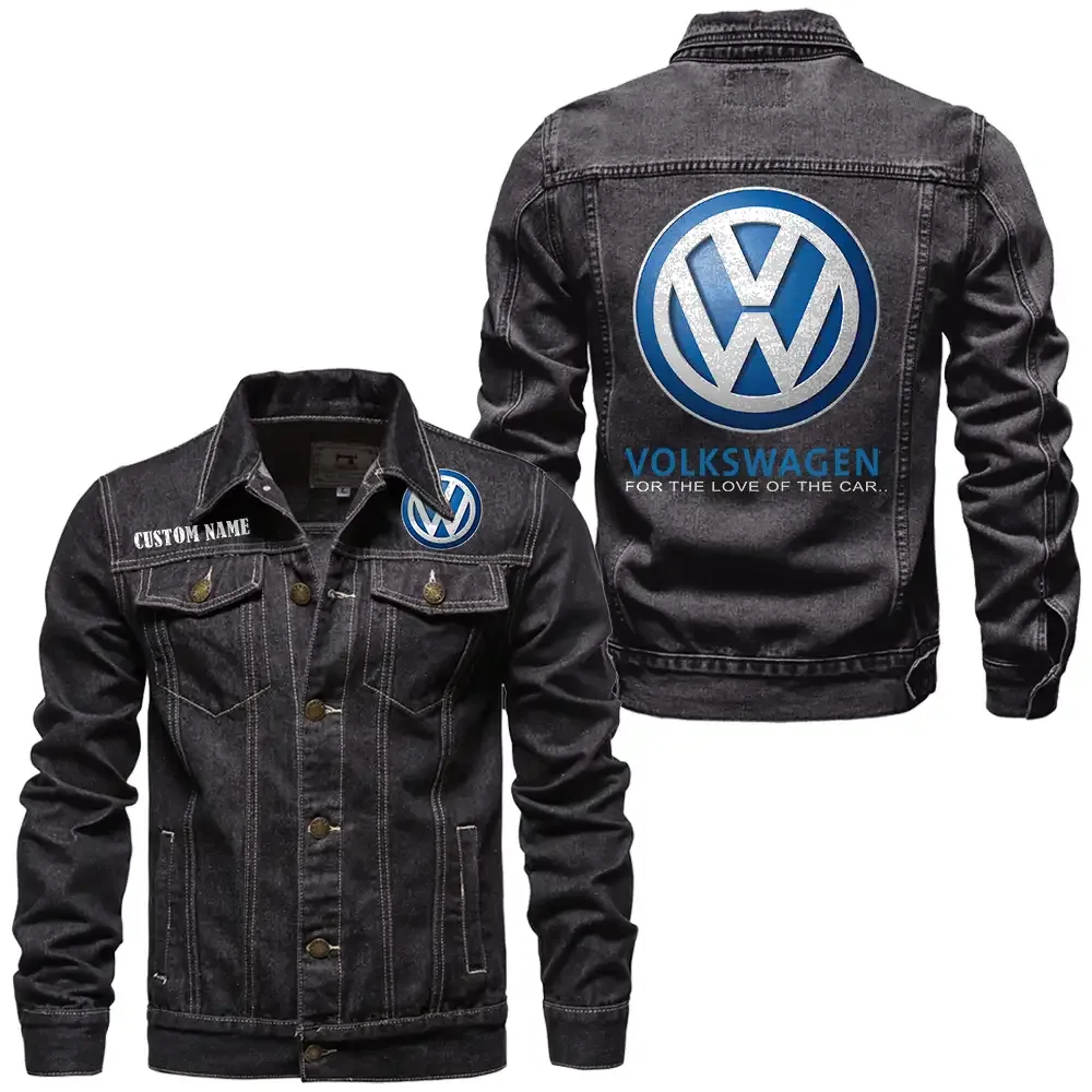 Volkswagen Jeansjacke für Auto-Fans – Vintage-Stil mit Wunschname personalisierbar CAR1901132309 - Schwarz