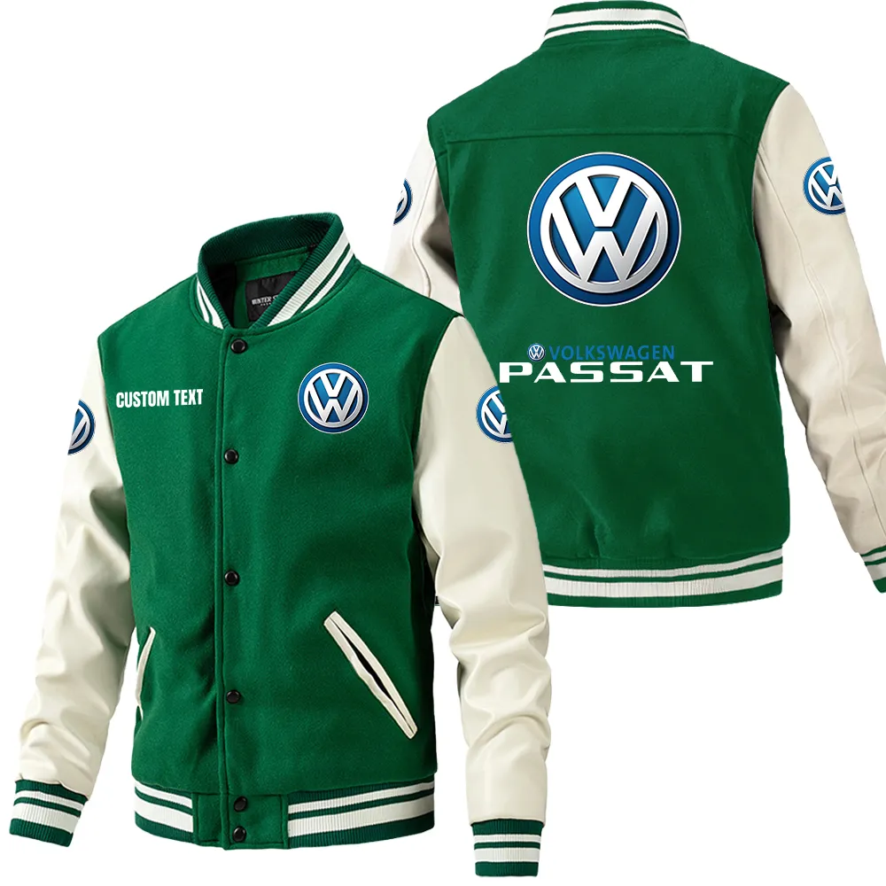 Volkswagen Passat Leder-Baseballjacke für Auto-Fans – Ärmel mit All-Over-Print, personalisierbar mit Wunschname CAR1801112243 - Grün
