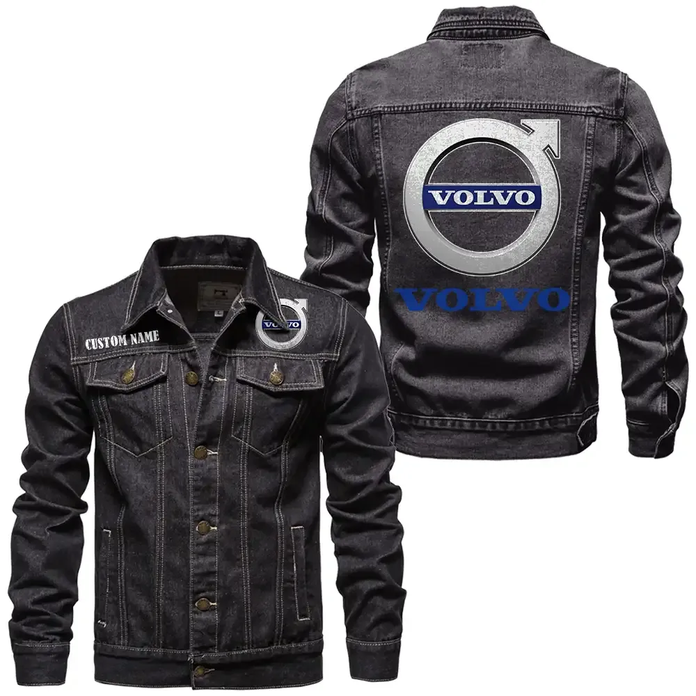 Volvo Jeansjacke für Auto-Fans – Vintage-Stil mit Wunschname personalisierbar CAR1901132025 - Schwarz