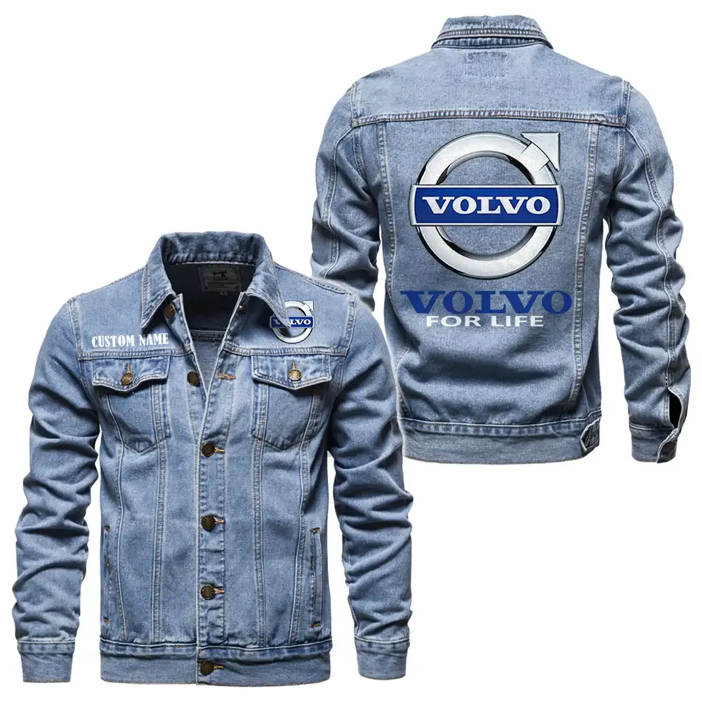 Volvo Jeansjacke für Auto-Fans – Vintage-Stil mit Wunschname personalisierbar CAR1901132314 - Hellblau