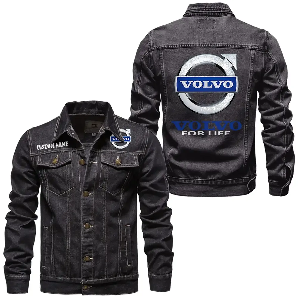 Volvo Jeansjacke für Auto-Fans – Vintage-Stil mit Wunschname personalisierbar CAR1901132314 - Schwarz