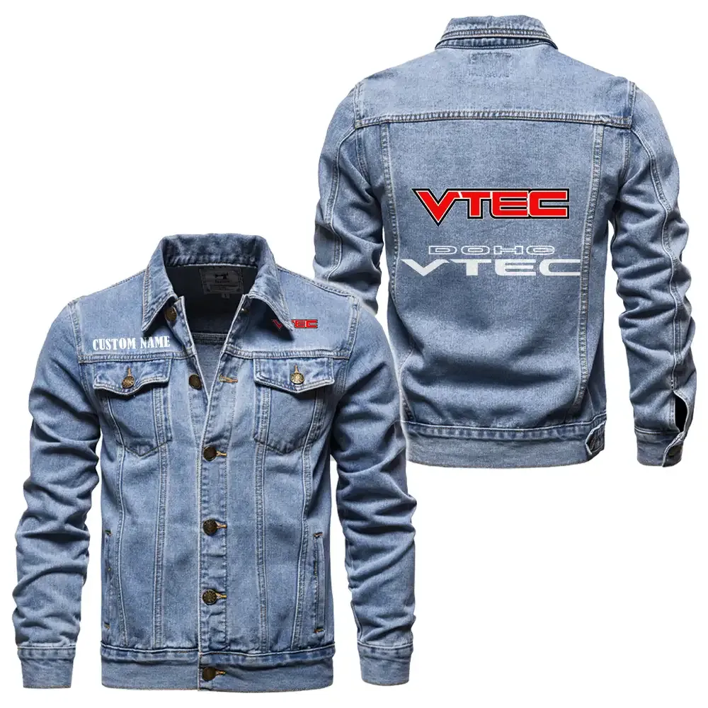 VTEC Jeansjacke für Auto-Fans – Vintage-Stil mit Wunschname personalisierbar CAR1901132317 - Hellblau