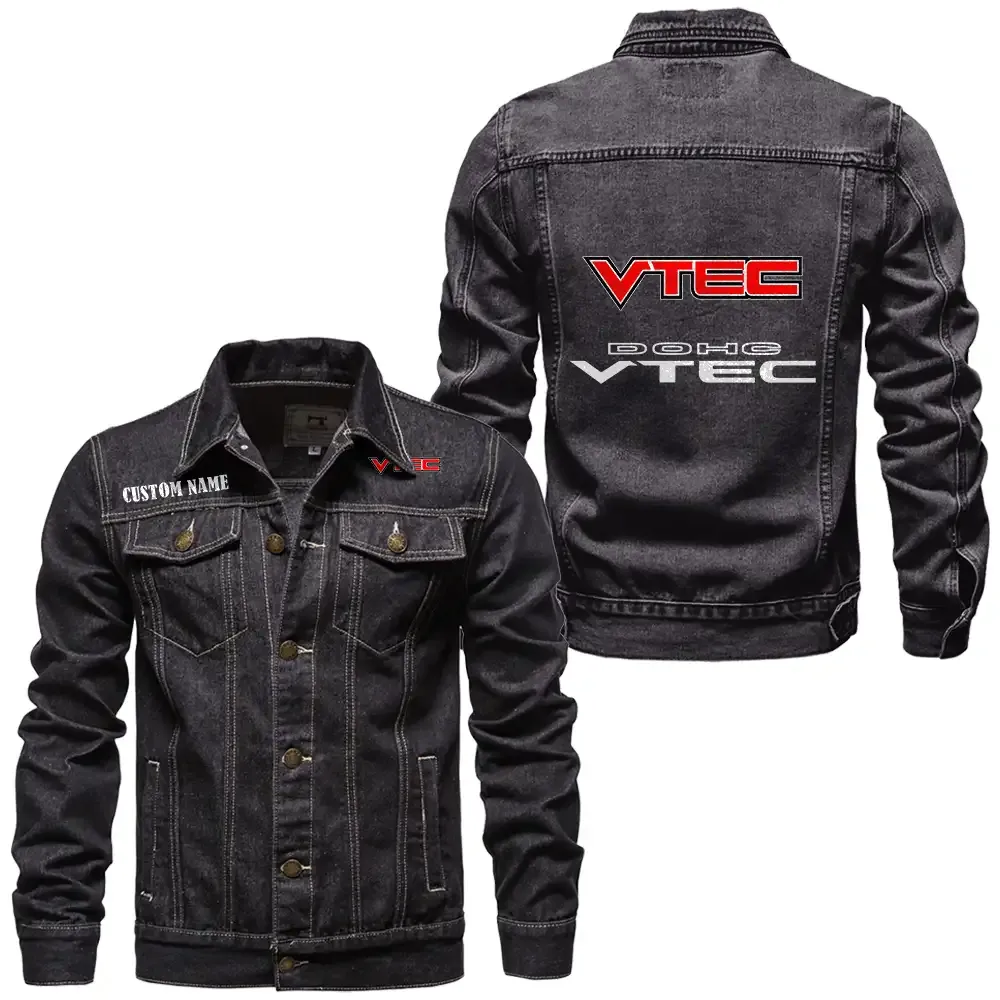 VTEC Jeansjacke für Auto-Fans – Vintage-Stil mit Wunschname personalisierbar CAR1901132317 - Schwarz
