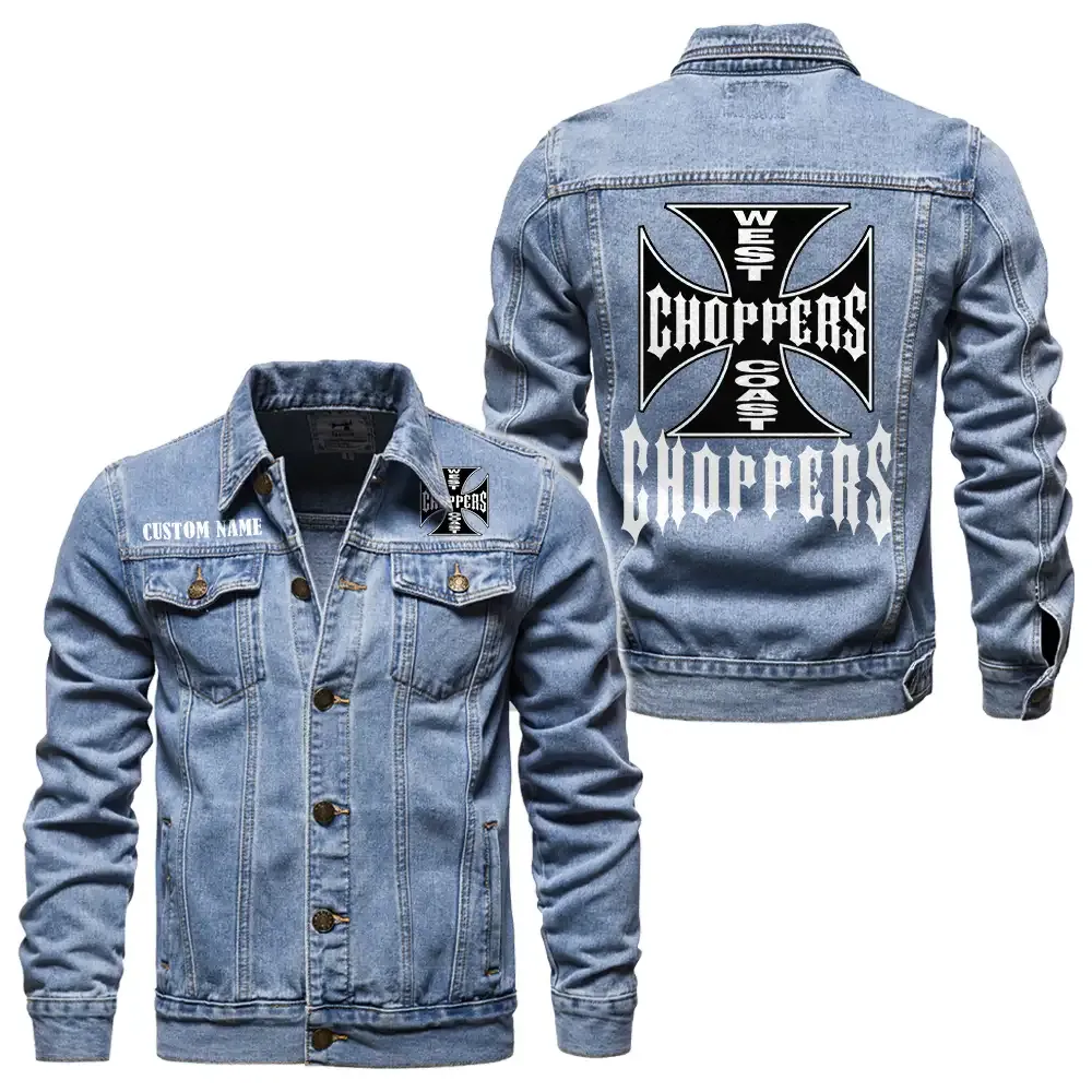 West Coast Choppers Jeansjacke für Auto-Fans – Vintage-Stil mit Wunschname personalisierbar CAR1901132318 - Hellblau
