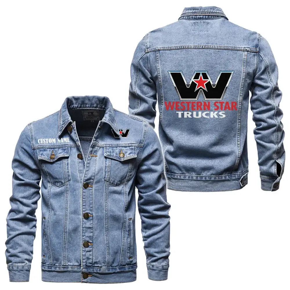 Wester Star Jeansjacke für Auto-Fans – Vintage-Stil mit Wunschname personalisierbar CAR1901132319 - Hellblau