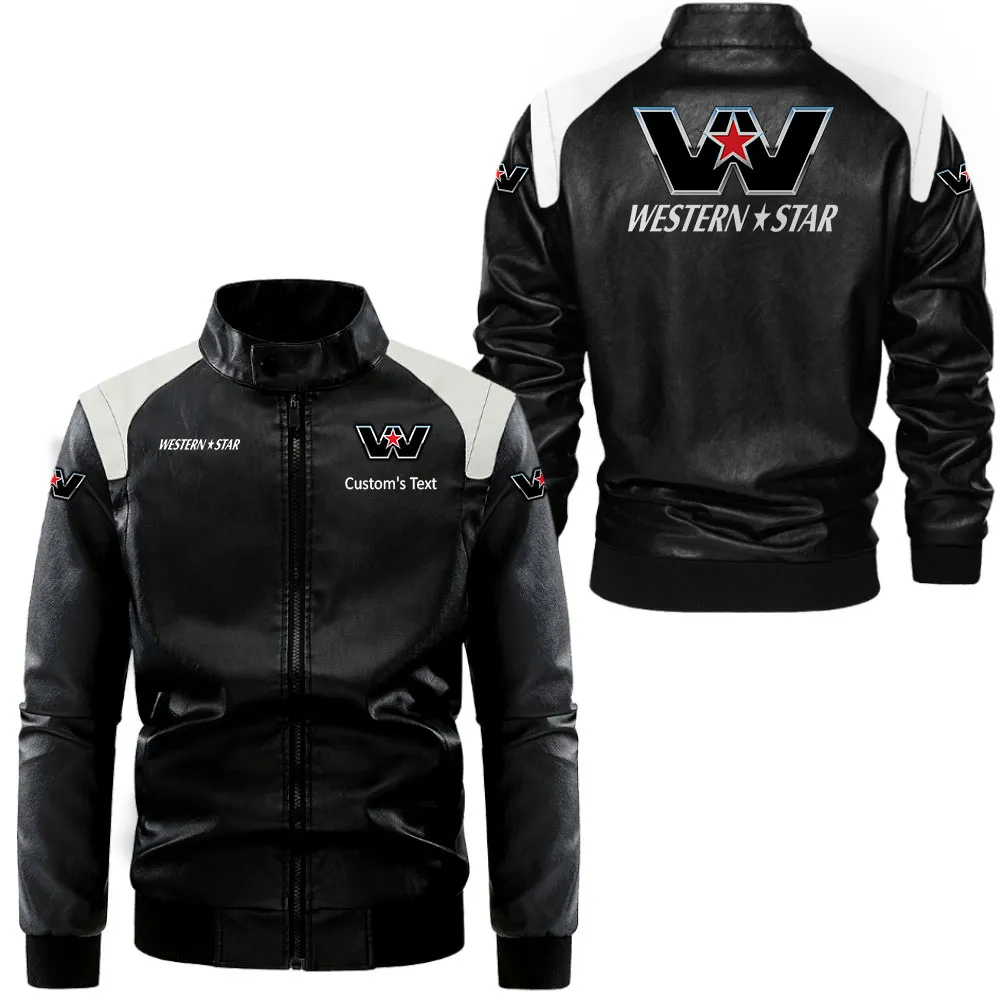 Wester Star Lederjacke in Schwarz-Weiß für Auto-Fans, Allover-Print, personalisierbar mit Wunschname CAR0801062371