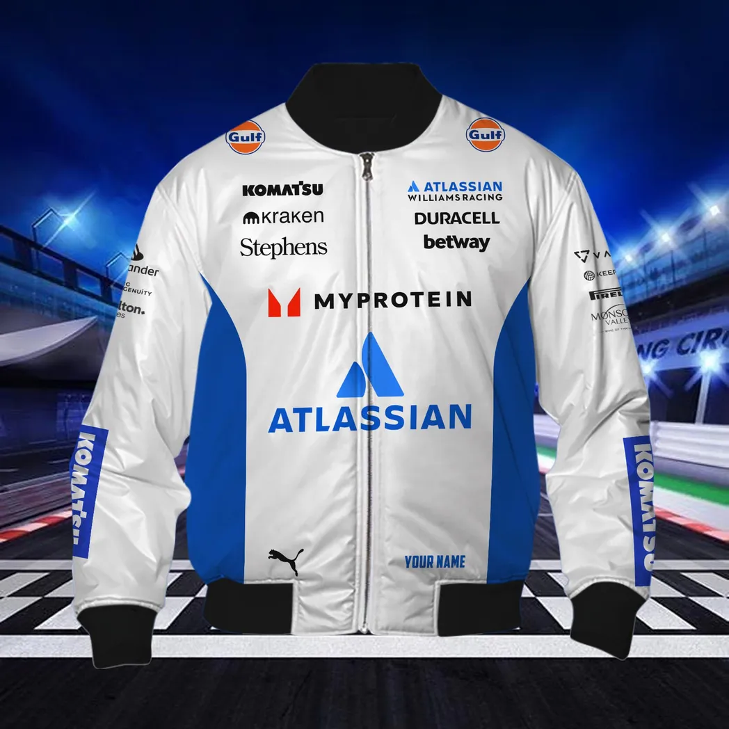 Williams Racing Personalisierte Bomberjacke für Auto-Liebhaber – Vintage 3D Print & Namensdruck CAR418050925671
