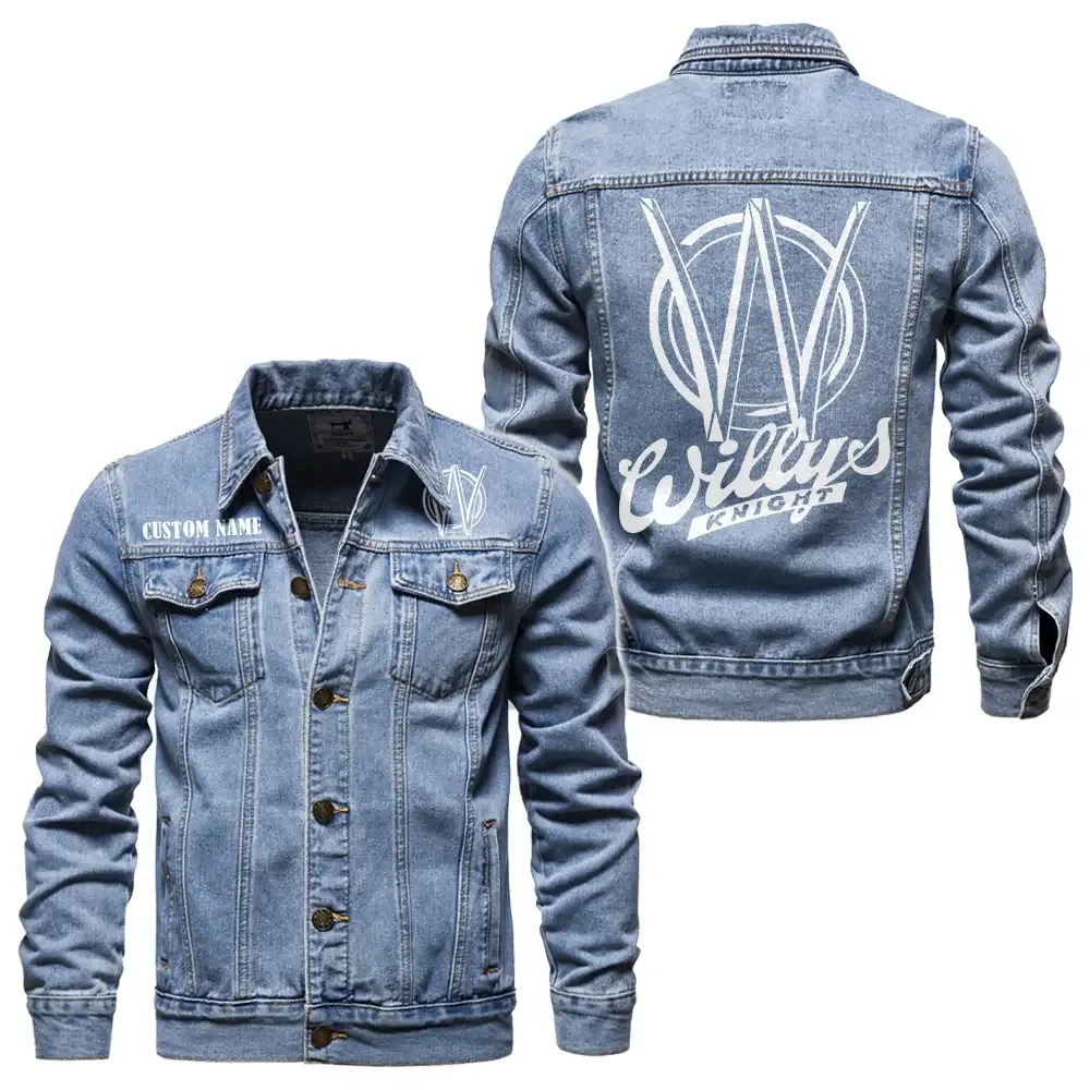 Willys Jeansjacke für Auto-Fans – Vintage-Stil mit Wunschname personalisierbar CAR1901132320 - Hellblau