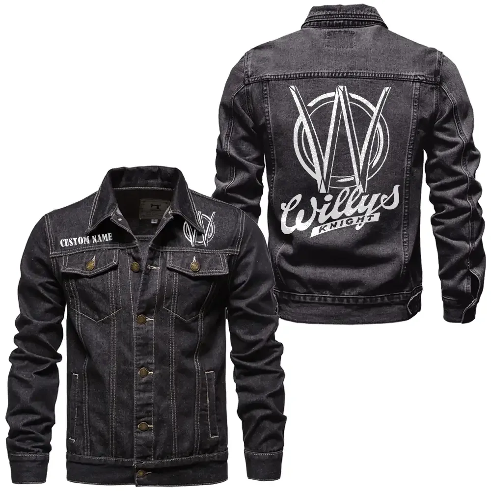 Willys Jeansjacke für Auto-Fans – Vintage-Stil mit Wunschname personalisierbar CAR1901132320 - Schwarz