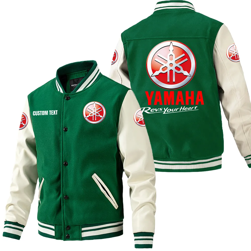 Yamaha Leder-Baseballjacke für Auto-Fans – Ärmel mit All-Over-Print, personalisierbar mit Wunschname CAR1801112246 - Grün