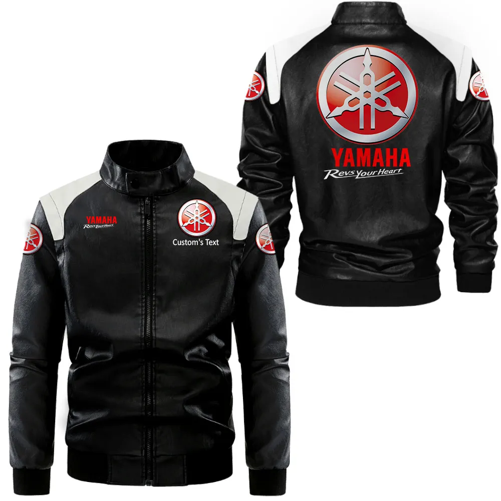 yamaha lederjacke in schwarz wei fr auto fans allover print personalisierbar mit wunschname car0801062374