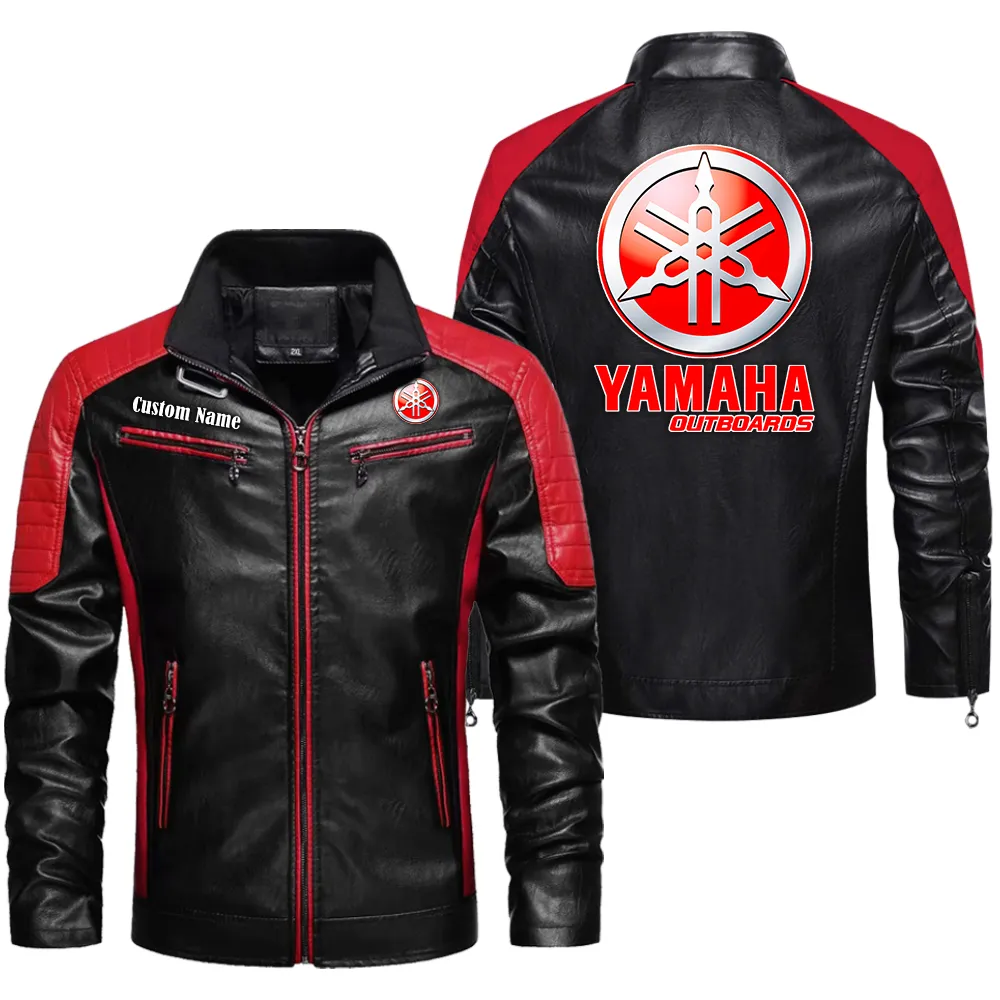 Yamaha Outboards Custom Herren Lederjacke für Autoliebhaber, Perfektes Geschenk mit Namen  CAR0401022344 - Rot