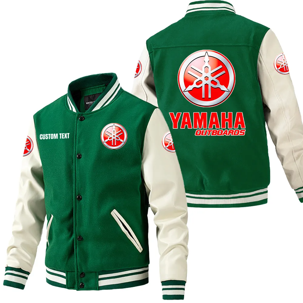 Yamaha Outboards Leder-Baseballjacke für Auto-Fans – Ärmel mit All-Over-Print, personalisierbar mit Wunschname CAR1801112247 - Grün