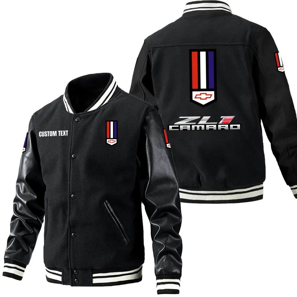 ZL1 Leder-Baseballjacke für Auto-Fans – Ärmel mit All-Over-Print, personalisierbar mit Wunschname CAR1801112248 - Schwarz