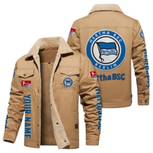 Hertha BSC Jacke mit Fellkragen und Fleece, Ganzflächig bedruckte Jacke mit Fellkragen und Fleece fur Hertha BSC fans BDE103082125103 - Khaki
