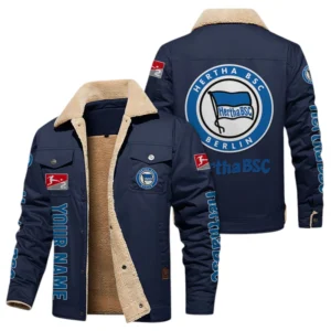 Hertha BSC Jacke mit Fellkragen und Fleece, Ganzflächig bedruckte Jacke mit Fellkragen und Fleece fur Hertha BSC fans BDE103082125103 - Marineblau