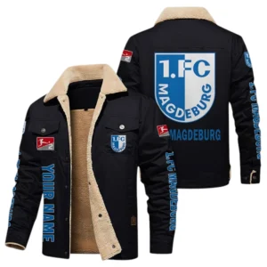 1. FC Magdeburg Jacke mit Fellkragen und Fleece, Ganzflächig bedruckte Jacke mit Fellkragen und Fleece fur 1. FC Magdeburg fans BDE103082125105 - Schwarz