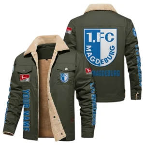 1. FC Magdeburg Jacke mit Fellkragen und Fleece, Ganzflächig bedruckte Jacke mit Fellkragen und Fleece fur 1. FC Magdeburg fans BDE103082125105 - Grün