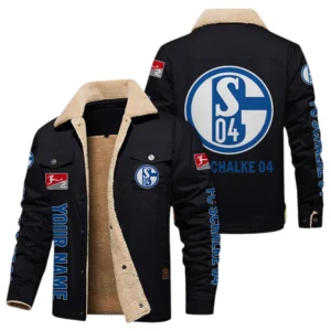 FC Schalke 04 Jacke mit Fellkragen und Fleece, Ganzflächig bedruckte Jacke mit Fellkragen und Fleece fur FC Schalke 04 fans BDE103082125106 - Schwarz